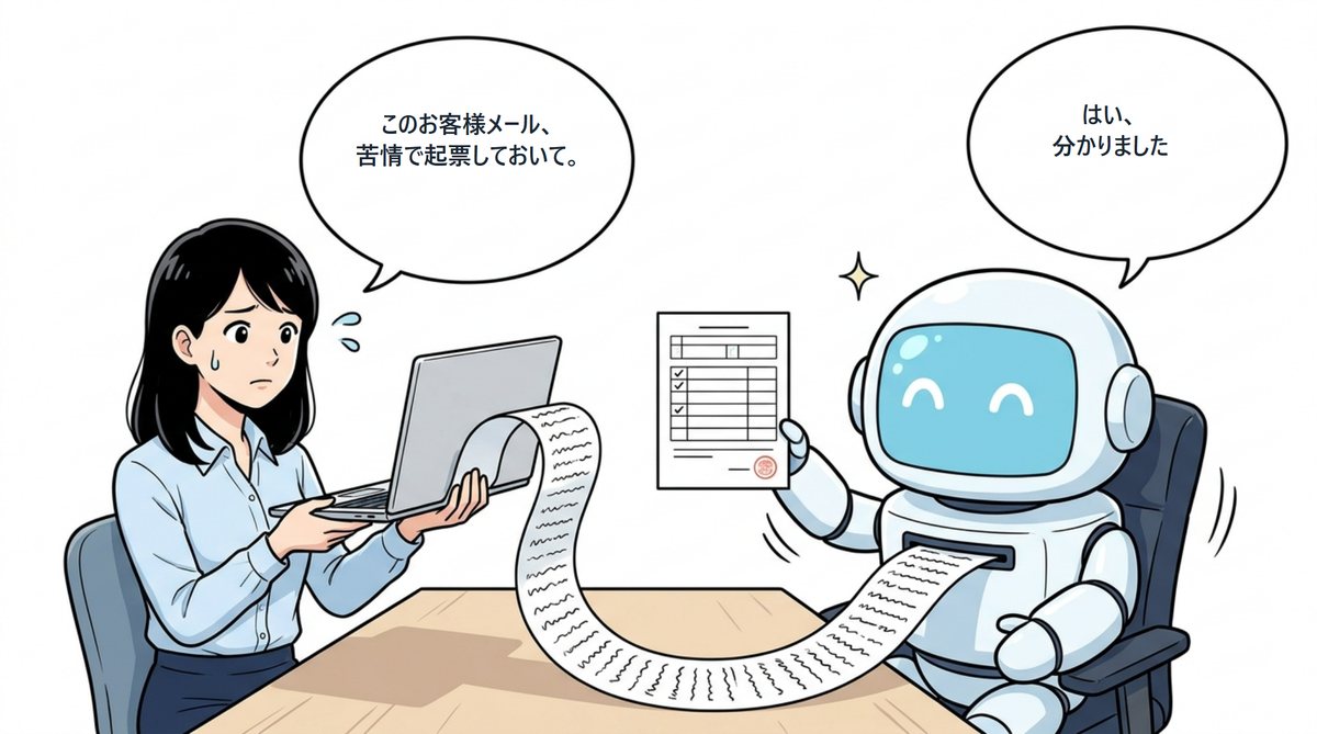 苦情メールを貼り付けるだけでAIが起票するイラスト