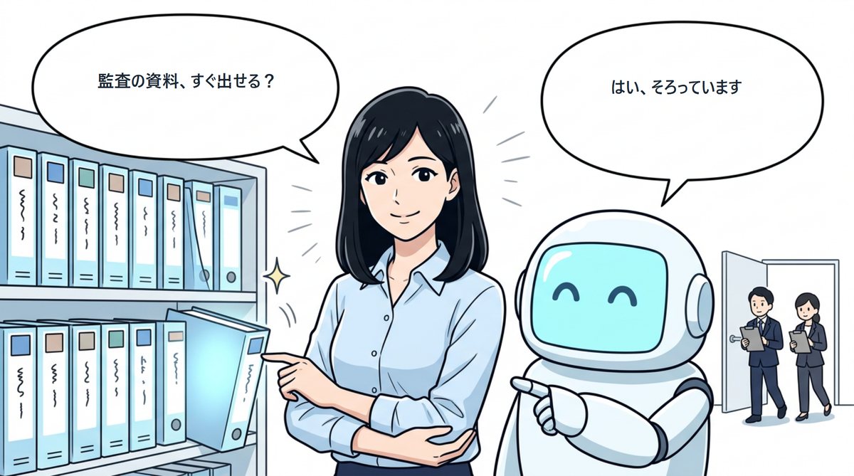 査察前に慌てず証拠が揃っているイラスト
