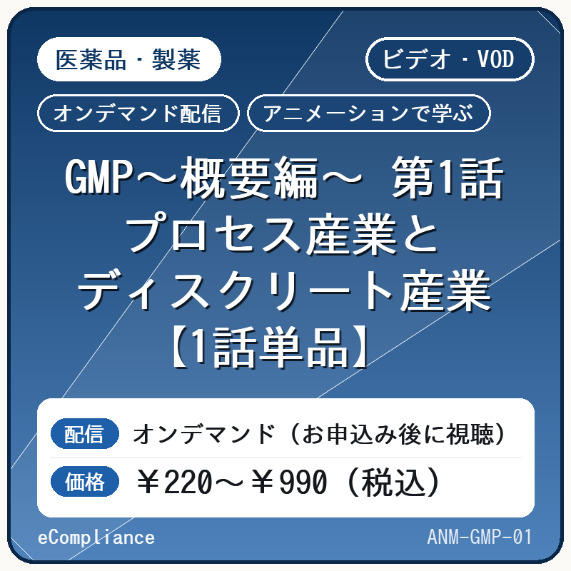 【アニメーションで学ぶ】GMP~概要編~ 第1話 プロセス産業とディスクリート産業【1話単品】