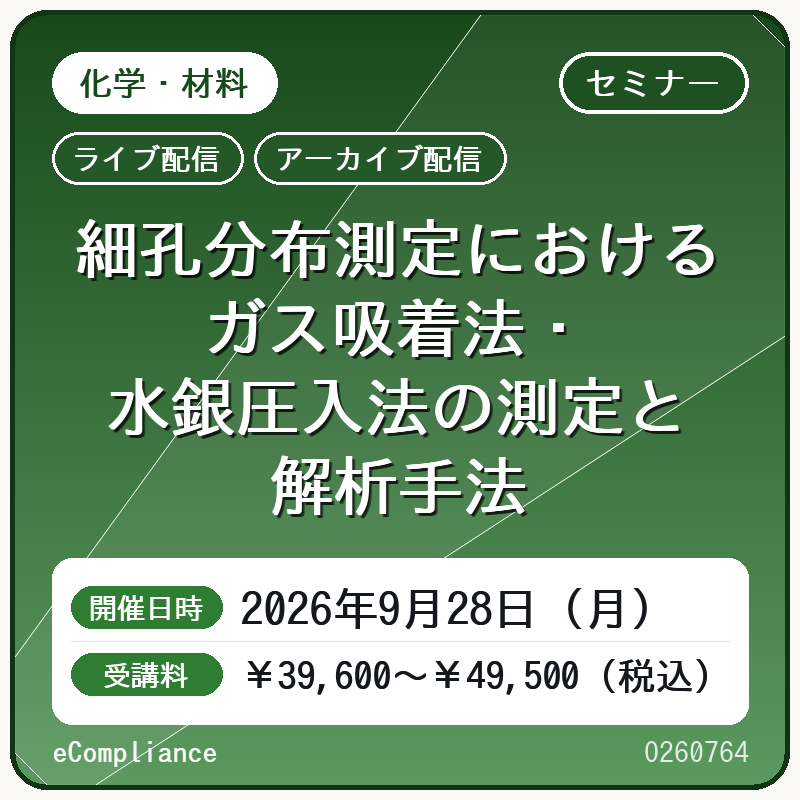 (9/28)【オンデマンド】細孔分布測定における ガス吸着法・水銀圧入法の測定と解析手法
